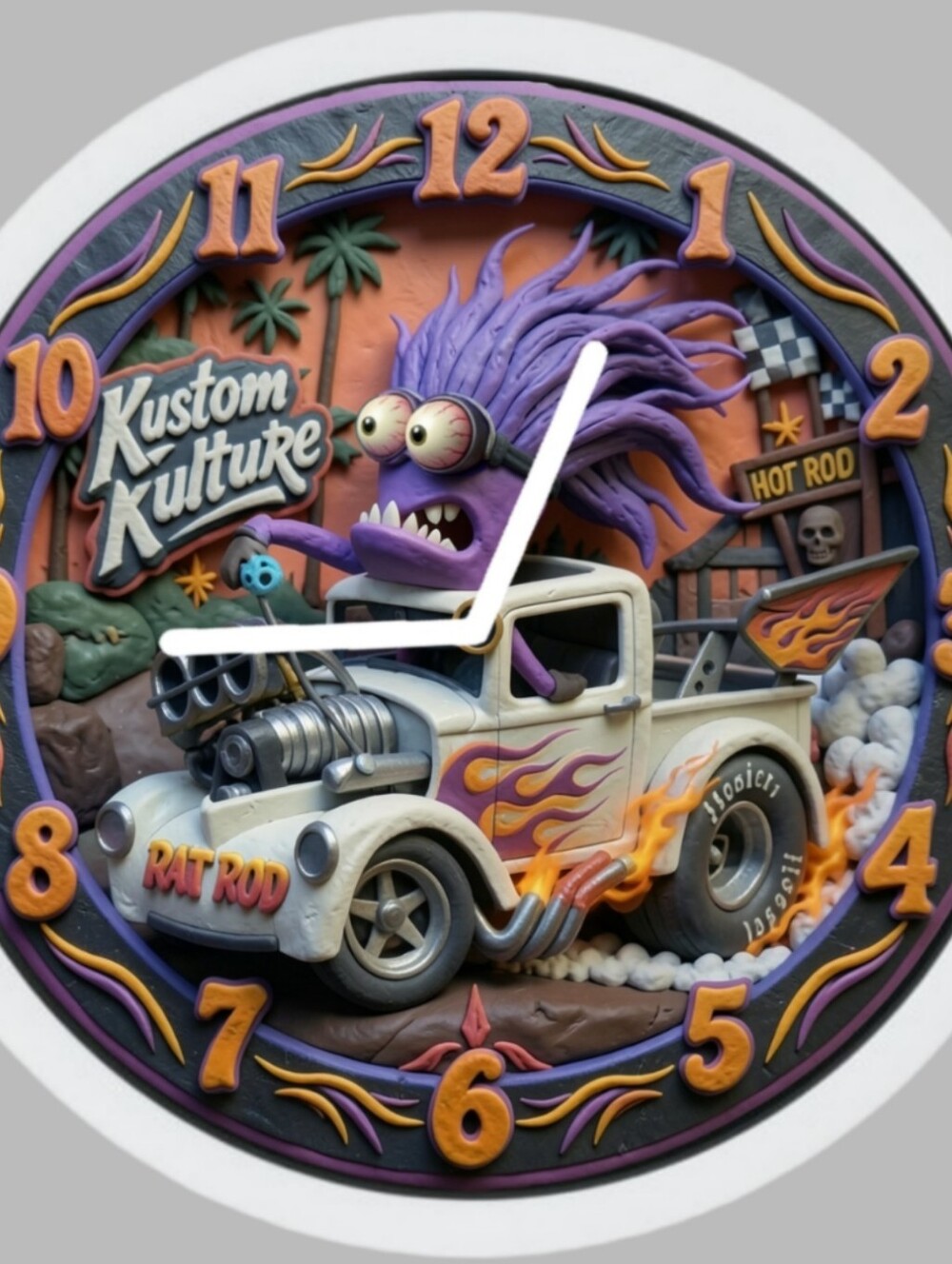 Kustom Kulture Halloween Purple Big Eyes Angry Monster Fink Clock